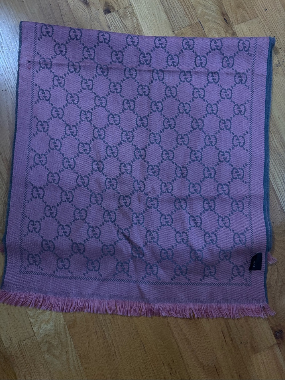 Gucci Pink and Gray GG Jacquard Wool-Silk Scarf